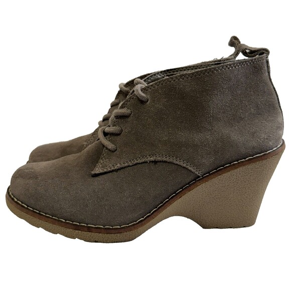 White Mountain Lambert Gray Suede Wedge Ankle Booties Womens 8M Lace Up - Picture 6 of 12